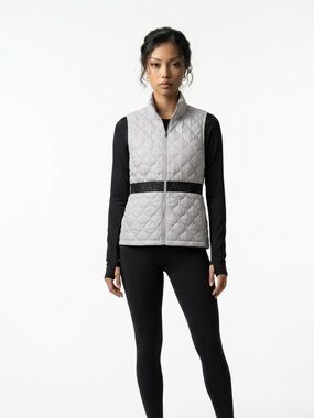 Nike AeroLayer Running Vest Womens Medium Grey Quilted Puffer Full Zip Medium